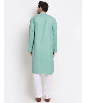 Men Cotton Striped Sea Green Kurta with Pyjamas 4