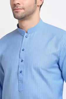 Men Cotton Striped Blue Kurta with Pyjamas