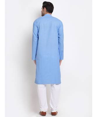 Men Cotton Striped Blue Kurta with Pyjamas 4