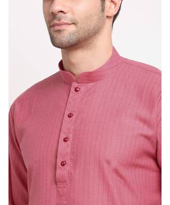 Men Cotton Striped Pink Kurta with Pyjamas 2