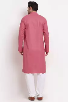 Men Cotton Striped Pink Kurta with Pyjamas