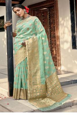 Light green woven organza saree with blouse 1
