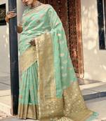 Light green woven organza saree with blouse