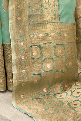 Light green woven organza saree with blouse 2