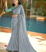 Grey printed pure georgette saree with blouse