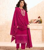 Rahi Fashion Dark Pink Faux Georgette Semi Stitched Salwar Suit for Women