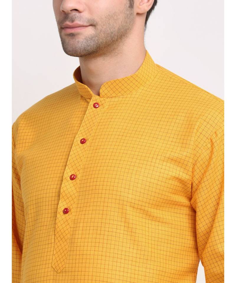 Men Cotton Check Mustrad Kurta with Pyjamas