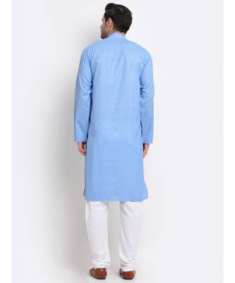 Men Cotton Check Blue Kurta with Pyjamas 4