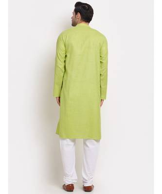 Men Cotton Check Green Kurta with Pyjamas 4