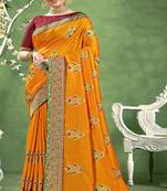 Orange embroidered chanderi silk saree with blouse