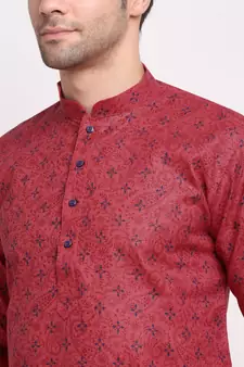 Men Cotton Printed Pink Kurta with Pyjamas