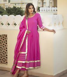 Magenta embroidered cotton kurta-suits
