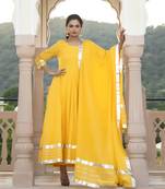 Yellow embroidered cotton kurta-suits