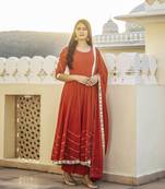 Red embroidered cotton kurta-suits