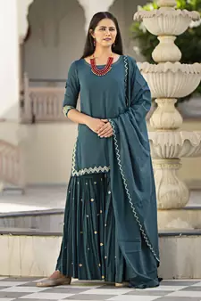 Green embroidered cotton kurta-suits