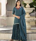 Green embroidered cotton kurta-suits