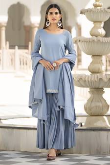 Grey embroidered cotton kurta-suits