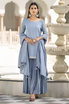 Grey embroidered cotton kurta-suits