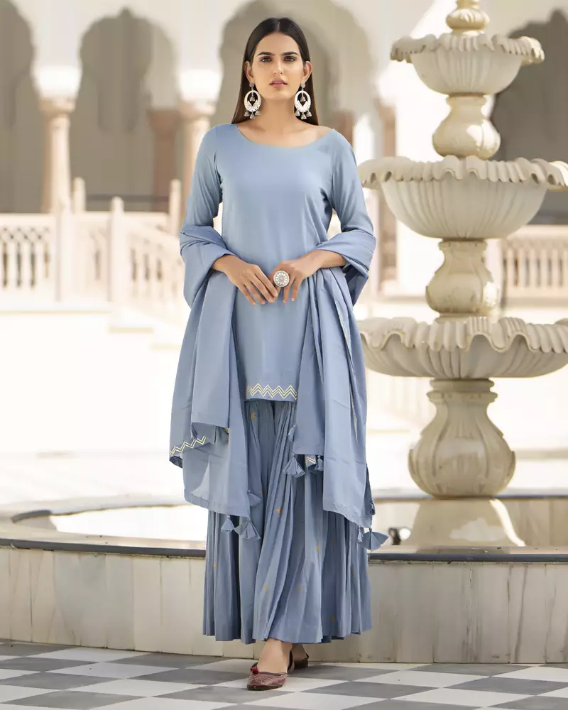 Grey embroidered cotton kurta-suits