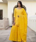 Yellow embroidered cotton kurta-suits