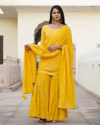 Yellow embroidered cotton kurta-suits 2
