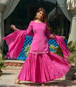 Magenta embroidered cotton kurta-suits