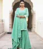 Green embroidered cotton kurta-suits