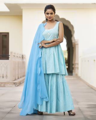 Turquoise embroidered cotton kurta-suits 1