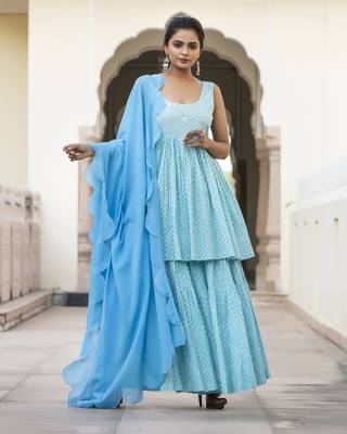 Turquoise embroidered cotton kurta-suits 2