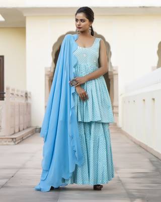 Turquoise embroidered cotton kurta-suits 3