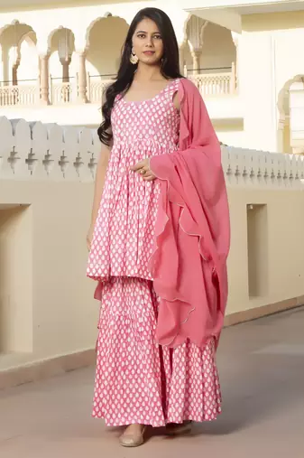 Coral embroidered cotton kurta-suits