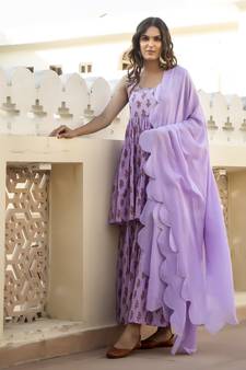 Purple embroidered cotton kurta-suits