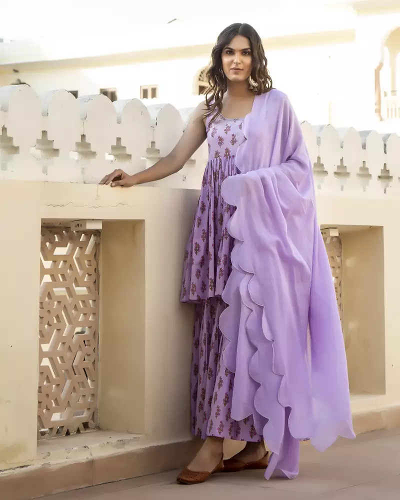 Purple embroidered cotton kurta-suits