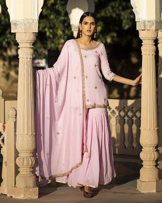 Pink embroidered cotton kurta-suits 1