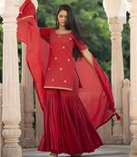 Red embroidered cotton kurta-suits