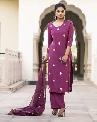 Purple embroidered cotton kurta-suits 1
