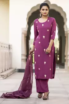 Purple embroidered cotton kurta-suits