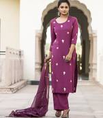 Purple embroidered cotton kurta-suits