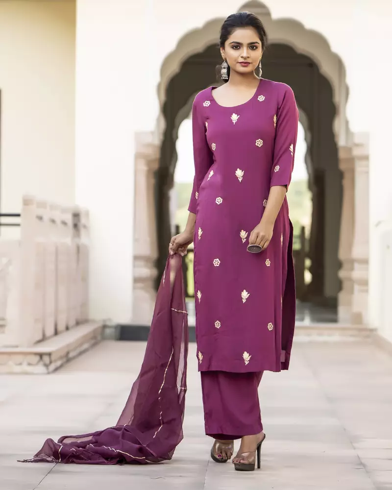 Purple embroidered cotton kurta-suits