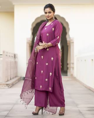 Purple embroidered cotton kurta-suits 2