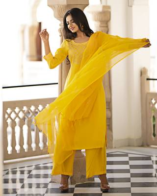 Yellow embroidered cotton kurta-suits 2