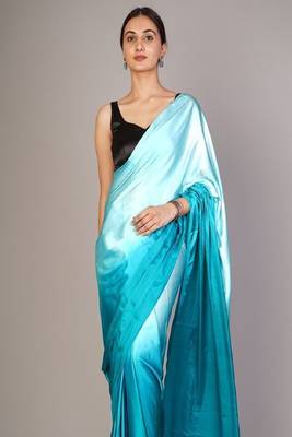 Light Blue Printed Satin Saree With Blouse 1