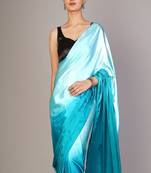 Light Blue Printed Satin Saree With Blouse