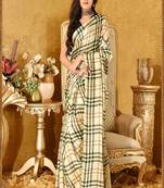 Dark Blue Printed Satin Saree With Blouse