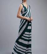 Dark Green Printed Satin Saree With Blouse