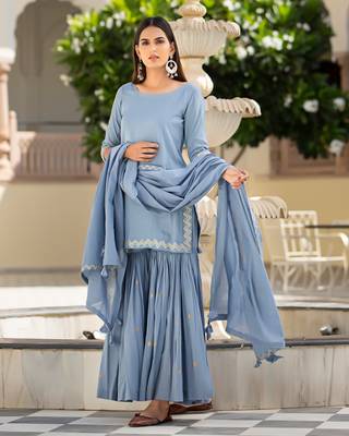 Grey embroidered cotton kurta-suits 4