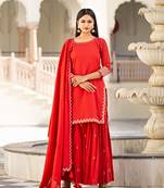 Red embroidered cotton kurta-suits
