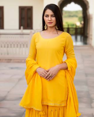 Yellow embroidered cotton kurta-suits 3