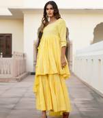 Yellow embroidered cotton kurta-suits