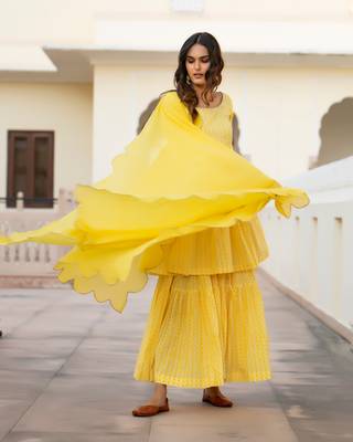 Yellow embroidered cotton kurta-suits 2